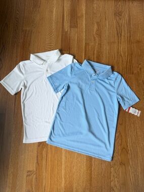 Target Set of 2 Boys Active Short Sleeve Polo Shirts, Blue, White, Large NWT
